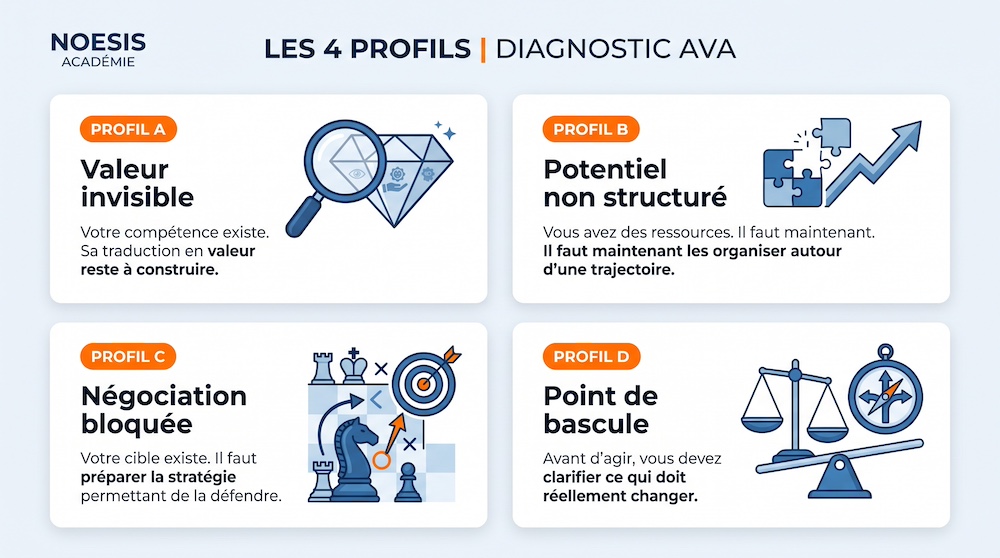 Diagnostic professionnel gratuit : identifiez votre blocage de carrière 1 4 profils AVA pour mieux évoluer